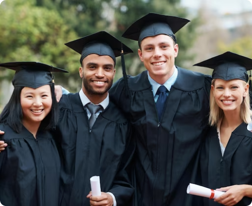 group diverse grads throwing caps up sky uk 7